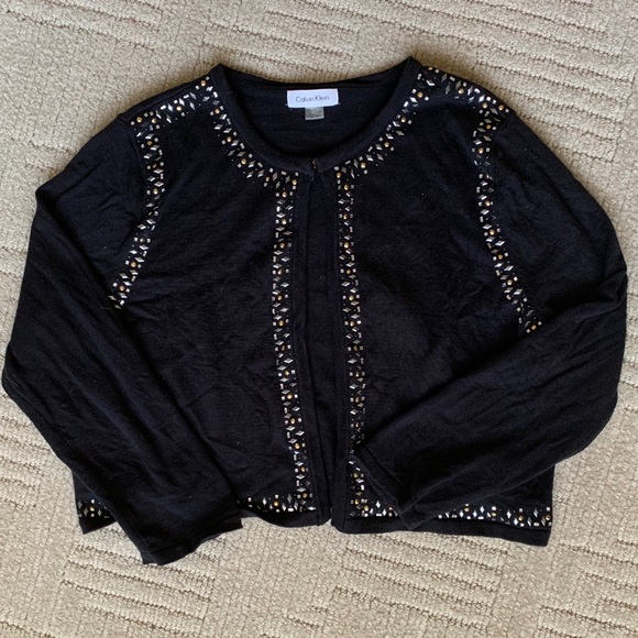 Calvin Klein Embellished Black Crop Cardigan - Picture 2 of 6